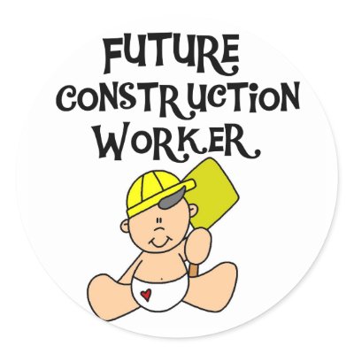 Baby in Hardhat Construction Round Stickers by toddlersplace