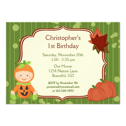 Baby in Pumpkin Costume 1st Birthday Invitation