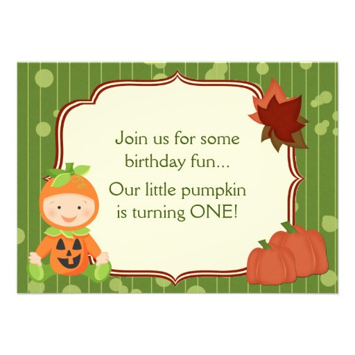 Baby in Pumpkin Costume 1st Birthday Invitation