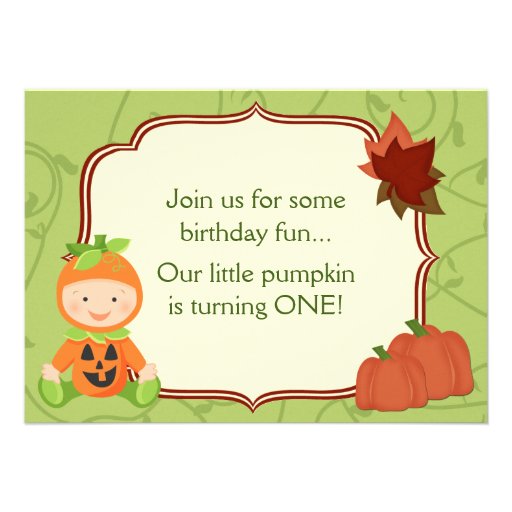 Baby in Pumpkin Costume 1st Birthday Invitation (front side)