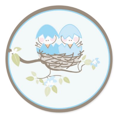 Baby Invitation or Favor Sticker - Twin Birds by OrangeOstrichDesigns