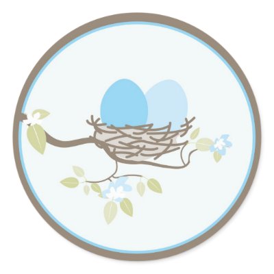 Baby Invitation or Favor Sticker - Twin Eggs by OrangeOstrichDesigns