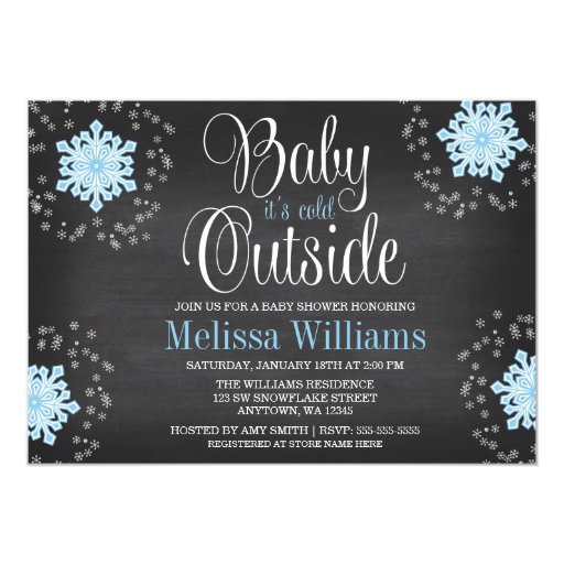 Baby It's Cold Outside Blue Snowflakes Baby Shower Personalized Invitations