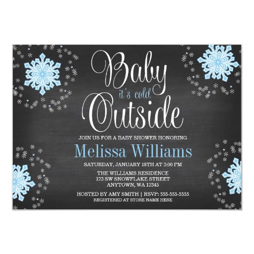 Baby It's Cold Outside Blue Snowflakes Baby Shower Invite