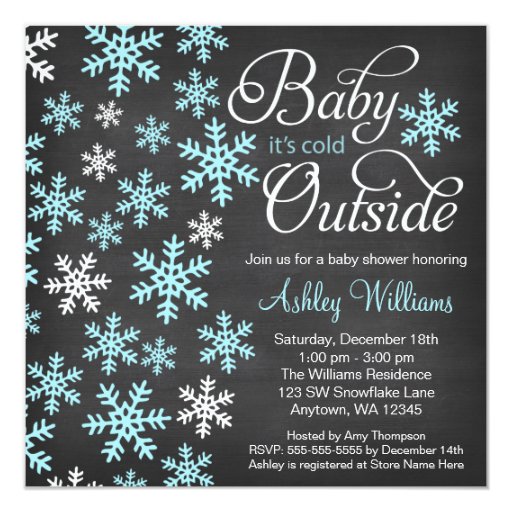 Baby It's Cold Outside Chalkboard Blue Baby Shower Personalized Invitations