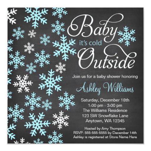 Baby It's Cold Outside Chalkboard Blue Baby Shower Invitation