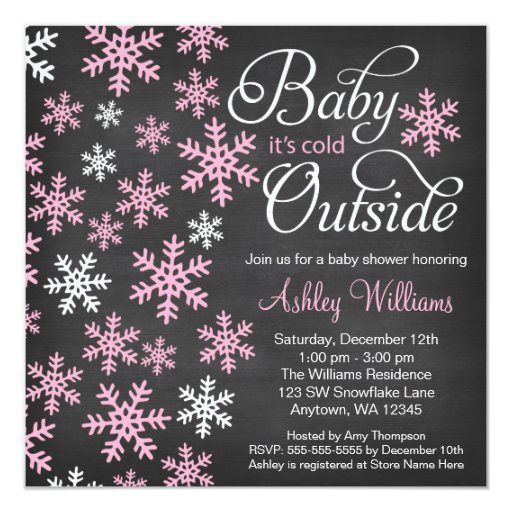 Baby It's Cold Outside Chalkboard Pink Baby Shower Invites
