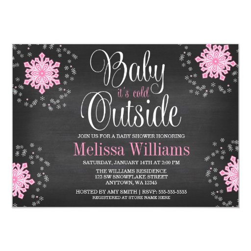 Baby It's Cold Outside Pink Snowflakes Baby Shower Custom Invite