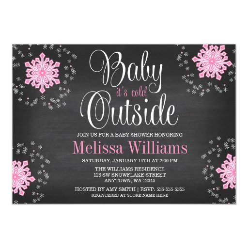Baby It's Cold Outside Pink Snowflakes Baby Shower Invite