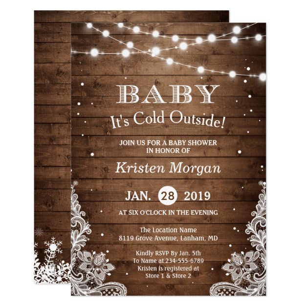 Baby Its Cold Outside Rustic Winter Baby Shower Card (front side)