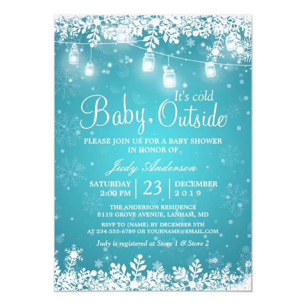 Baby Its Cold Outside Turquoise Winter Baby Shower Card