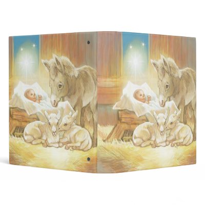 Baby Jesus Nativity with Lambs and Donkey Vinyl Binder by gingerbreadwishes