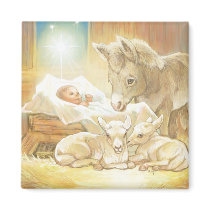 Baby Jesus Nativity with Lambs and Donkey Magnets