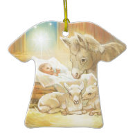 Baby Jesus Nativity with Lambs and Donkey Christmas Ornaments