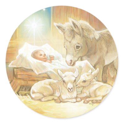 Baby Jesus Nativity with Lambs and Donkey Sticker