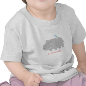 Baby & Kids: Cute Hippo with Blue Bird Cartoon Tee Shirts