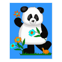 Baby Kids Panda With Flowers 2 Postcards