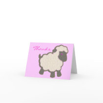 Baby Lamb Applique Pink Thanks Greeting Card