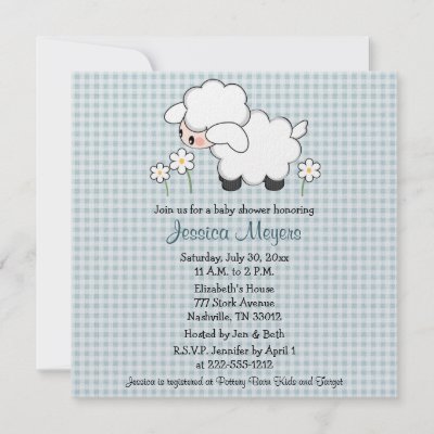 Baby Pooh Baby Shower Invitations on Baby Lamb Baby Shower Invitations Blue Gingham By Occasioninvitations