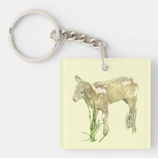 Baby Lamb in Grass Acrylic Keychain