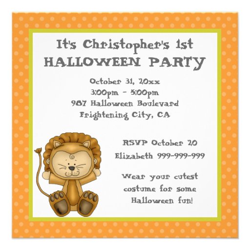 Baby Lion First Halloween Party Personalized Invitations