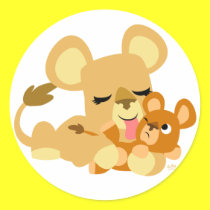 Baby Lion's Bath round sticker