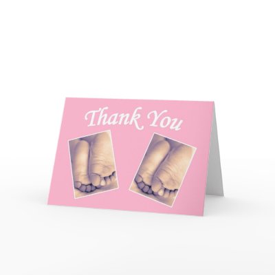 Baby little feet twins thank you card pink by Gigglesandgrins