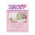 Baby Love Pink Birth Announcement Postcard