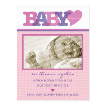 Baby Love Pink Birth Announcement Postcard