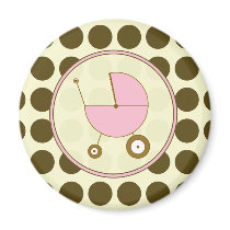 Baby Magnet - Brown Dot & Pink Baby Carriage