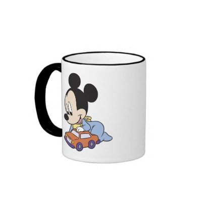 Baby Mickey Mouse playing with toy car mugs