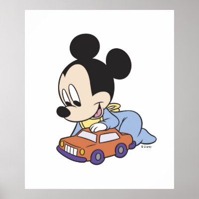 Baby Mickey Mouse playing with toy car posters