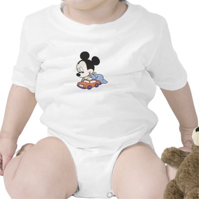 Baby Mickey Mouse playing with toy car t-shirts