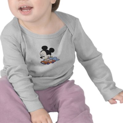 Baby Mickey Mouse playing with toy car t-shirts