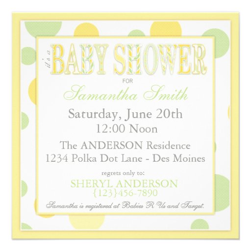 Baby Mint Yellow Dots Baby Shower Personalized Invitations