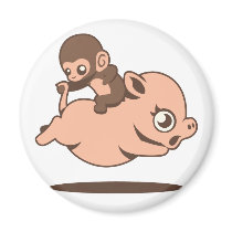 Baby Monkey (Going Backwards on a Pig) Fridge Magnet