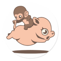 Baby Monkey (Going Backwards on a Pig) Sticker
