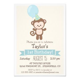 Baby Monkey Kid's Birthday Party Invitation 5