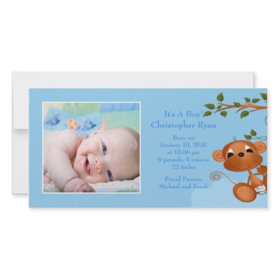 Baby Monkey PHOTO  Boy Birth Announcement Photo Greeting Card by celebrateitinvites