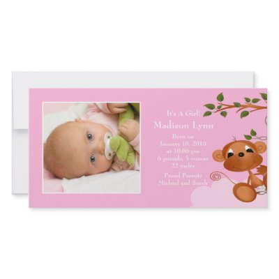 Baby Monkey PHOTO  Girls Birth Announcement Photo Card by celebrateitinvites