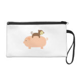 Baby Monkey Riding Backwards on a Pig Wristlet Clutch