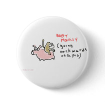 Baby Monkey (riding backwards on a pig) Button