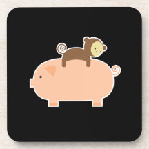 Baby Monkey Riding Backwards on a Pig Beverage Coaster