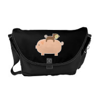 Baby Monkey Riding Backwards on a Pig Courier Bag