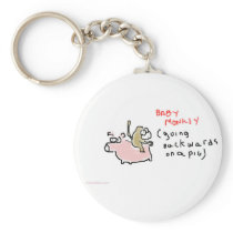 Baby Monkey (riding backwards on a pig) Key Chains