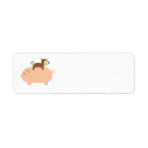 Baby Monkey Riding Backwards on a Pig Custom Return Address Labels