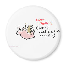Baby Monkey (riding backwards on a pig) Magnet