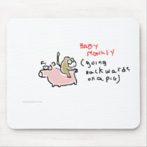 Baby Monkey (riding backwards on a pig) Mouse Pad