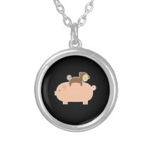 Baby Monkey Riding Backwards on a Pig Personalized Necklace