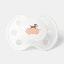 Baby Monkey Riding Backwards on a Pig Baby Pacifiers